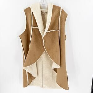 Soft Surroundings XL Faux Suede Sherpa Vest Shearling Lined Open Front Boho